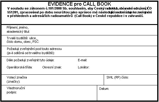 Prohlášení pro Call Book