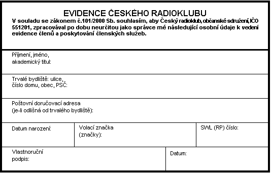 Prohlášení pro evidenci ČRK